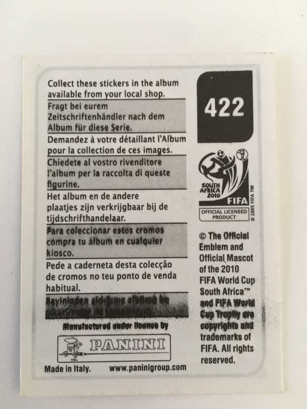 SOCCER PANNINI STICKER NO. 422