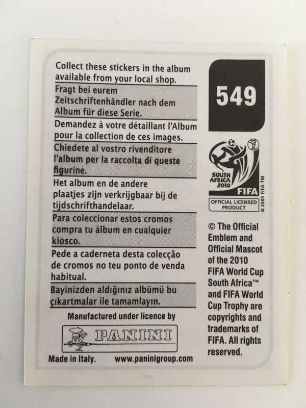 SOCCER PANNINI STICKER NO. 549