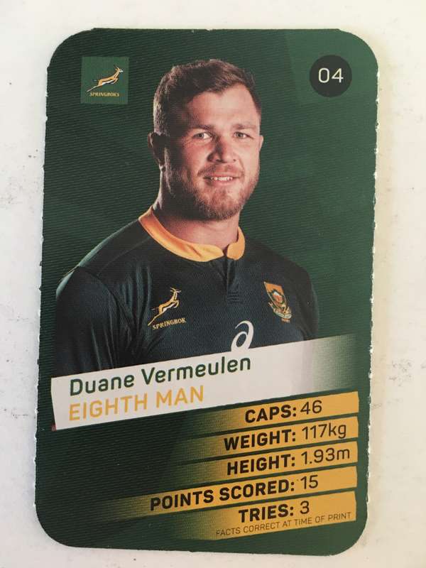 SPRINGBOK TRADING CARD  - PICK N PAY SUPER CARDS - NO. 4 -