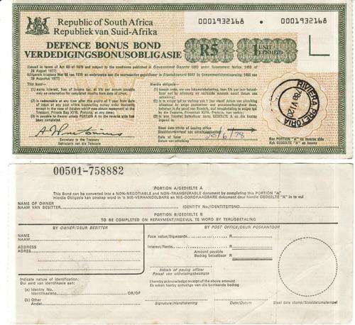 DEFENSE BOND  REPUBLIC OF SOUTH AFRICA