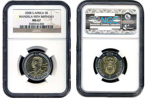 MANDELA 2008 5 RAND NGC GRADED MS 67 10 CONSECUTIVE NUMBERS ALMOST