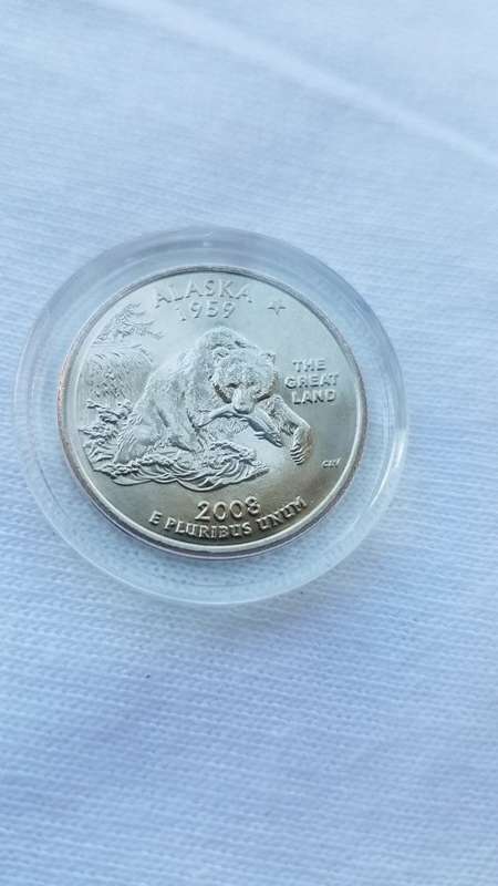 *UNC* 2008 Alaska Quarter Dollar (Denver Mint) coin in capsule. High Quality Specimen.