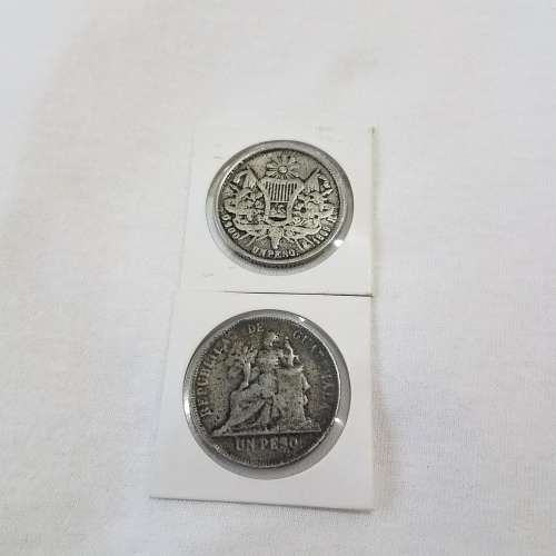 90% Silver coin Set. Central America 1869 & 1894 (Set of 2 coins) App.Weight 45 grams