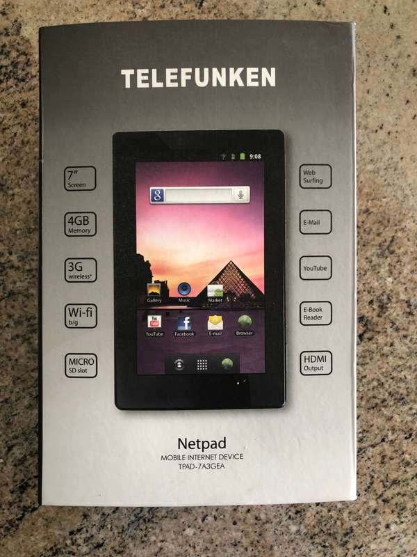 UNUSED TELEFUNKEN WIRELESS 7 INCH SCREEN NETPAD AND E-READER WITH COVER IN ORIGINAL BOX