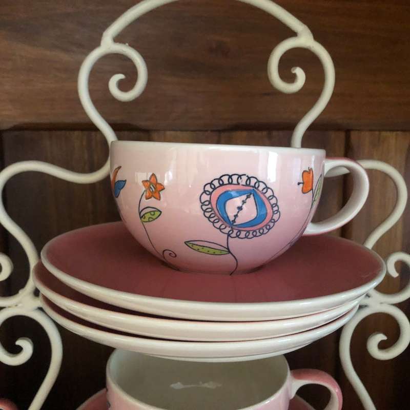 BEAUTIFUL FUN PINK BOHEMIAN FLOWER 15 PIECE TEA SET