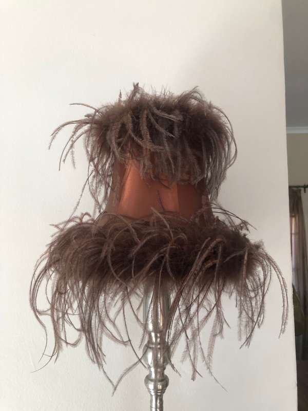 PAIR OF TALL SILVER CANDELABRA BEDSIDE/TABLE LIGHTS AND LUXURIOUS OSTRICH FEATHER LAMPSHADES