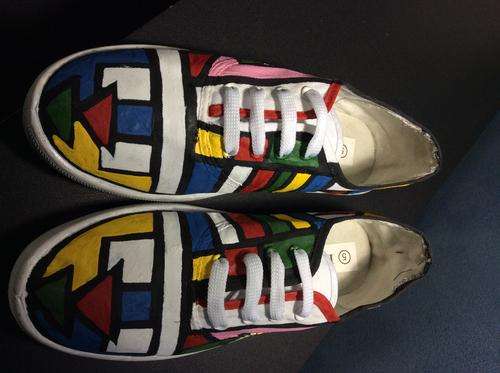 HAND PAINTED, NDEBELE ARTWORK, CANVAS TEKKIES, SIZE 5