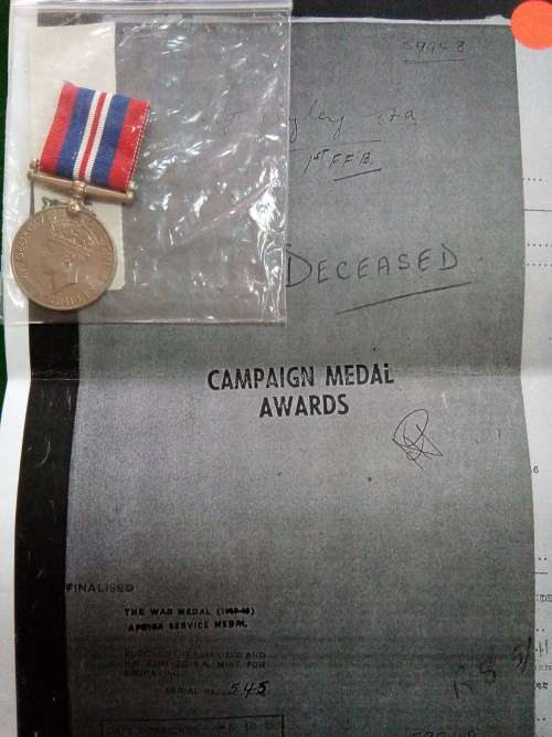 1939 / 45 WAR MEDAL WITH COPY SERVICE CARD ... WYLEY