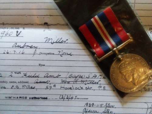 1939 / 45 WAR MEDAL WITH COPY SERVICE CARD ...  MILLER