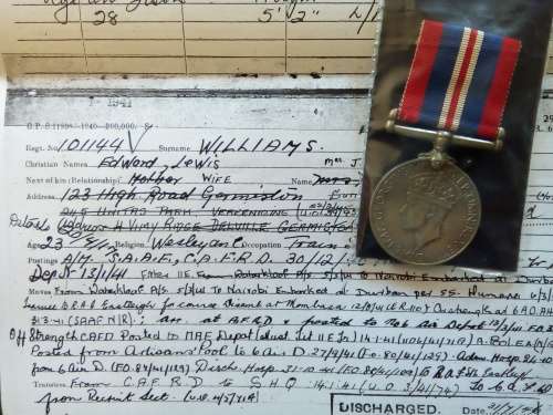 1939 / 45 WAR MEDAL WITH COPY SERVICE CARD ...  WILLIAMS