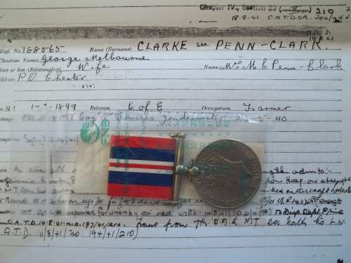 1939 / 45 WAR MEDAL WITH COPY SERVICE CARD ...  PENN - CLARKE