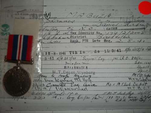 1939 / 45 WAR MEDAL WITH COPY SERVICE CARD ... MABUZA