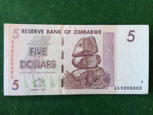 ZIMBABWE 5 DOLLARS 2007 ... VERY GOOD CIRCULATED