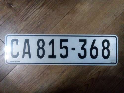 VEHICLE REGISTRATION NUMBER PLATE.   Cape Town