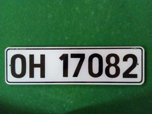 VINTAGE VEHICLE REGISTRATION NUMBER PLATE . OH (FRANKFORT FS) PERSPEX