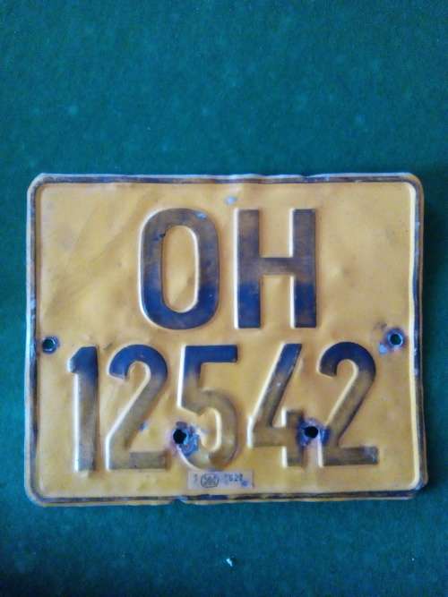 VINTAGE VEHICLE REGISTRATION NUMBER PLATE . OH .. FRANKFORT FS