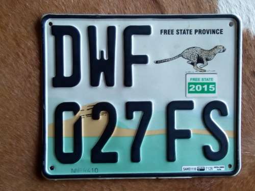 VEHICLE REGISTRATION NUMBER PLATE .... FREE STATE PROVINCE ... Alluminum