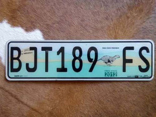 VEHICLE REGISTRATION NUMBER PLATE 2012  .. FS  PROVINCE .. PERSPEX