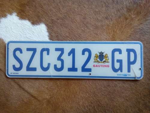 VEHICLE REGISTRATION NUMBER PLATE  .. GAUTENG  PROVINCE .. PERSPEX