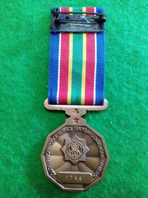 SA POLICE 10 YEAR COMMEMORATION MEDAL  ... FULL SIZE .. NUMBERED 1788