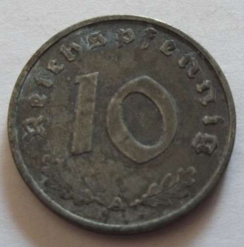 GERMANY THIRD REICH 10 PFENNIG 1941 ( A) ZINC COIN - CIRCULATED