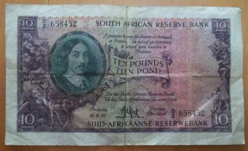 SOUTH AFRICA 1955 DE KOCK 10 POUNDS - CIRCULATED