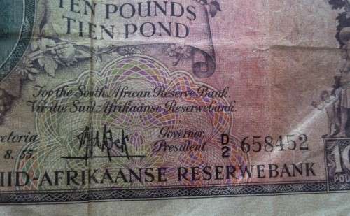 SOUTH AFRICA 1955 DE KOCK 10 POUNDS - CIRCULATED