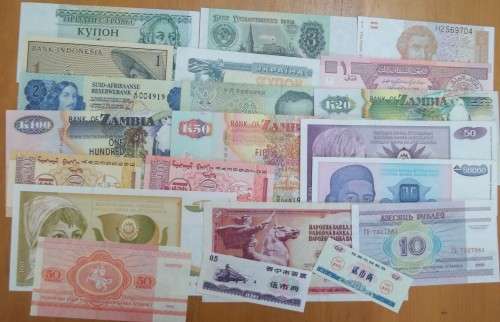 LOT OF 21 X WORLD BANKNOTES - SOME UNC