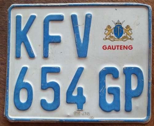 GAUTENG PROVINCE - VEHICLE REGISTRATION NUMBER PLATE - METAL