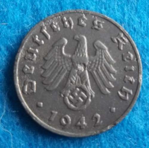 GERMANY THIRD REICH 1 PFENNIG ZINC COIN 1942 (  J ) - CIRCULATED