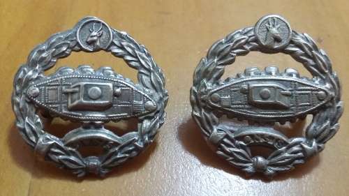 SA TANK CORPS (1940'S) COLLAR BADGE PAIR - LUGS INTACT