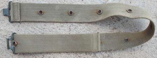 SADF - 70'S PATTERN GREEN CANVAS WEBBING BELT - ALL CLIPS AND BUCKLES INTACT.