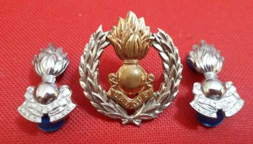 SADF - ENGINEER CORPS CAP AND COLLAR BADGES SET - PINS / SCREWS INTACT