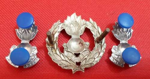 SADF - ENGINEER CORPS CAP AND COLLAR BADGES SET - PINS / SCREWS INTACT