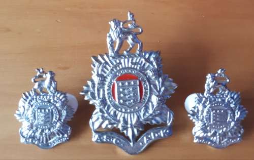 SADF - CROME ASC CAP AND COLLAR BADGE SET - PINS / SCREWS INTACT
