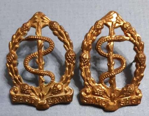 SADF -- MEDICAL CORPS COLLAR BADGES PAIR - PINS INTACT