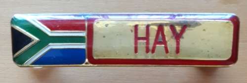 SADF/SANDF - METAL STEPOUT NAME TAG (HAY) - ALL PINS INTACT