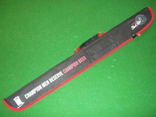 Canvas "BLACK LABEL BEER" branded carry bag for two piece pool que