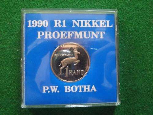 1990 R1 P.W. BOTHA (NICKEL) PROOF IN PLASTIC CASE