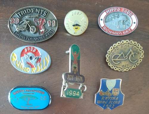 LOT OF 8 x SOUTH AFRICAN BIKER RALLY PIN BADGES - PINS/ LUGS INTACT