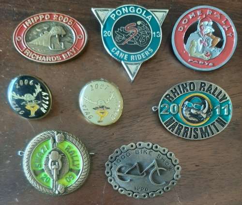 LOT OF 8 x SOUTH AFRICAN BIKER RALLY PIN BADGES - PINS/ LUGS INTACT