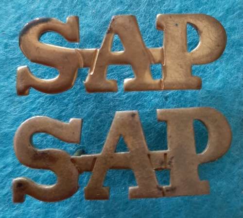 SAP (PRE 1994) BRASS SHOULDER TITLE PAIR