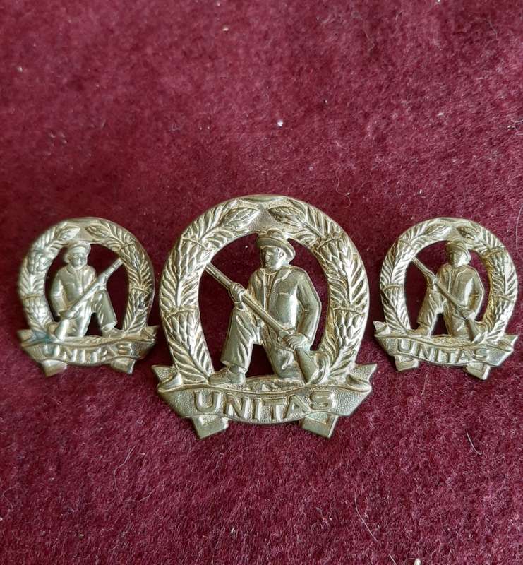 SADF - COMMANDO UNITS GILDING CAP AND COLLAR BADGE SET - PINS / SCREWS INTACT
