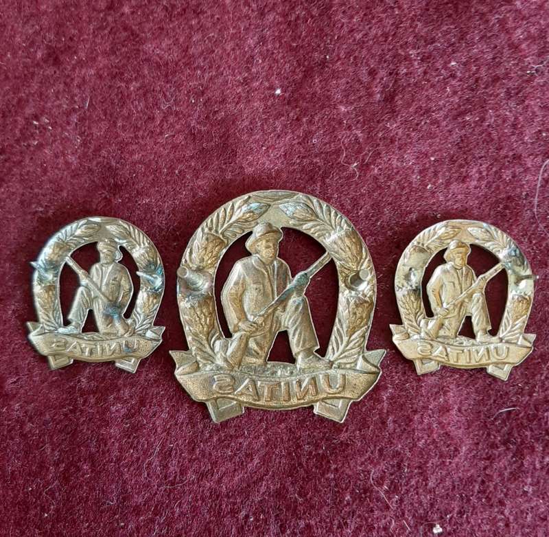 SADF - COMMANDO UNITS GILDING CAP AND COLLAR BADGE SET - PINS / SCREWS INTACT