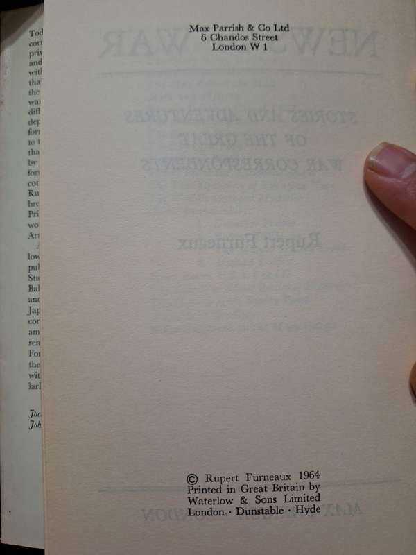 RUPERT FURNEAUX - NEWS OF WAR  - HARDCOVER - MAX PARRISH LONDON