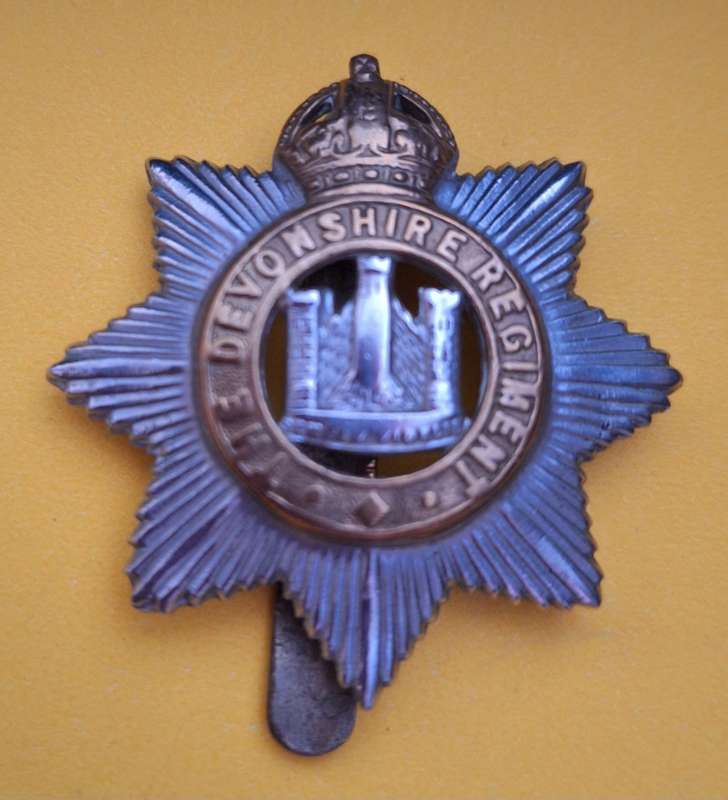 BRITAIN  - POST 1903 - bi/m DEVONSHIRE  REGIMENT CAP BADGE -   SLIDER INTACT