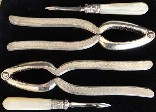 Cased Nutcracker Set With Mother Of Pearl Handled Picks Absolutely Gorgeous