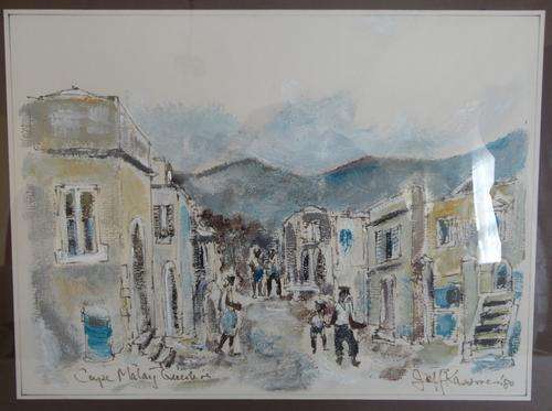 Pair Of Original Mixed Medium Jeff Kassman Cape Malay Quarters Paintings 1980