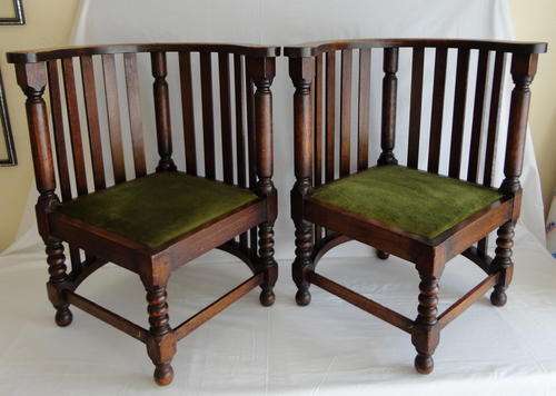 Pair Oak Corner Chairs C/1920's