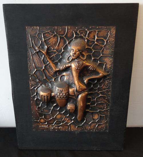 NO RESERVE R1 Edward Tenehi Hand Beaten Copper Plaque Dated 1967